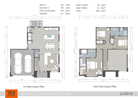 Floor plan for 3 beds, 2.5 baths, 1739 sqft